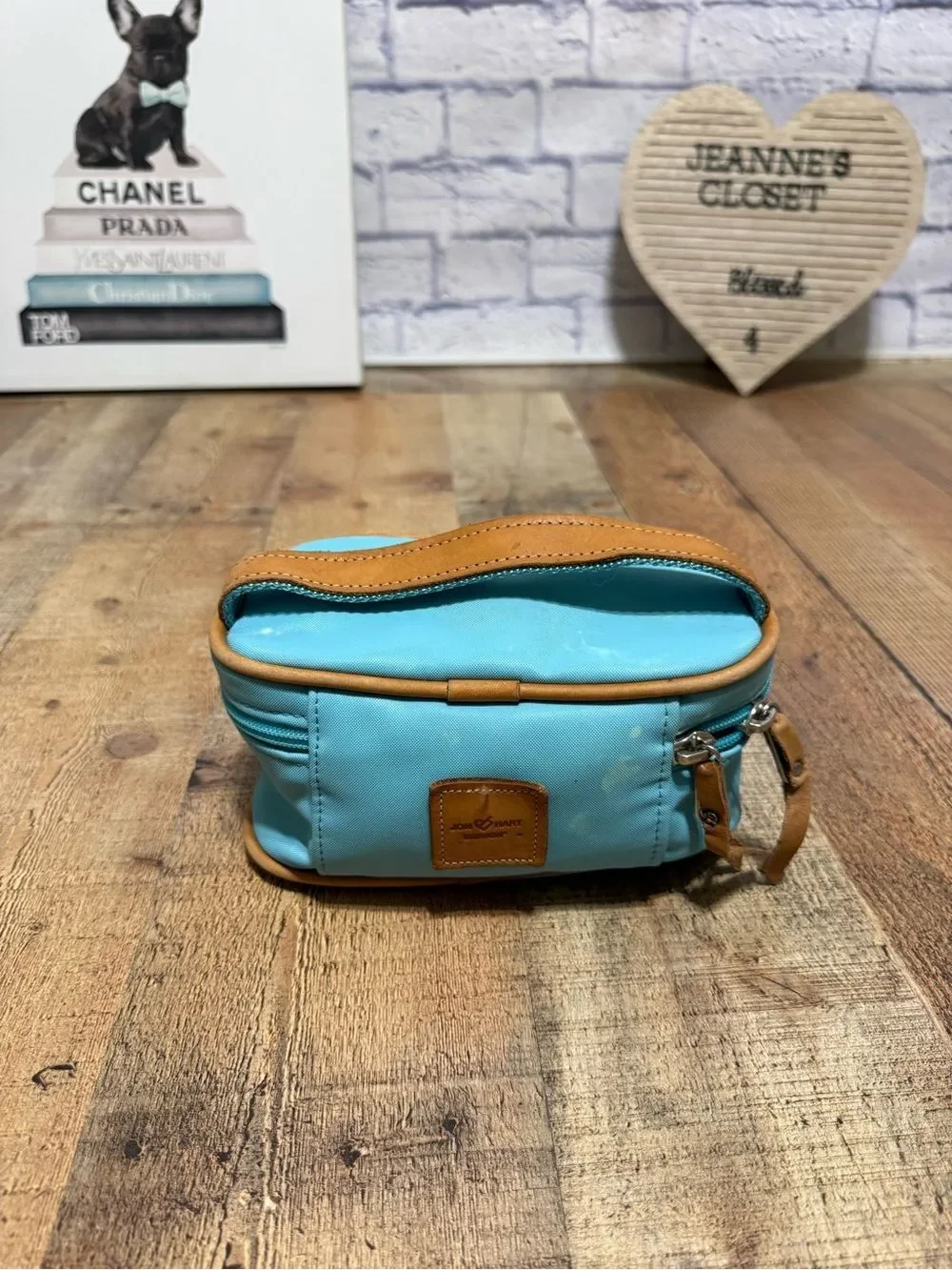 John Hart Mini Makeup Bag Case ocean blue coated canvas “payton”